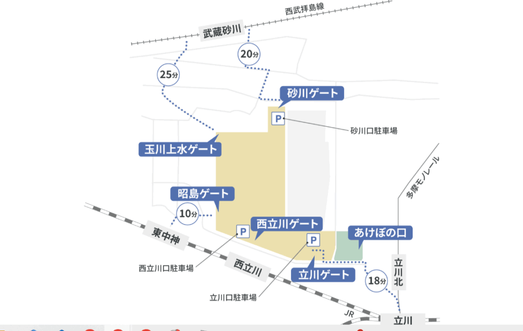 昭和記念公園駐車場地図